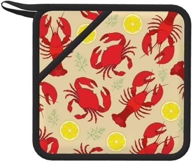 Quadratische hitzebeständige Silikonmatte – Ofenhandschuh mit Hummer und Krabbe, rutschfestes Design, für Hobbyköche, Grillabende und Kochen (18 x 18 cm)