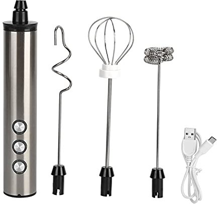 Topyond Espumador de Leche eléctrico de Mano de Acero Inoxidable, Carga USB para espumar Leche, Mezclar claras de Huevo, para café, capuchinos, Herramienta para el hogar y la