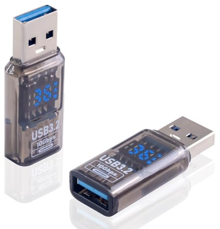 Maxhood USB Male to Female Adapter 10Gbps, Type A Male to Type A Female Connector with LED Digital Display OTG USB Extender for Laptop,MacBook, 2Pack (Transparent)