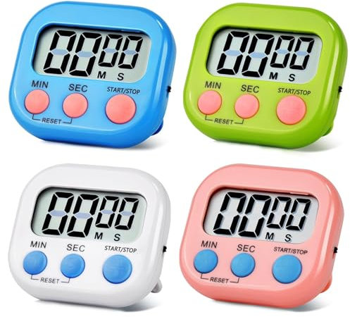 4 Pcs Digital Timer, Minute Cooking Timer, Classroom Timer, 4 Color Magnetic Time Timer Alarm Clock for Kitchen Cooking Classroom Gym Study Teeth Cleaning Kids Children (Not Including Battery)