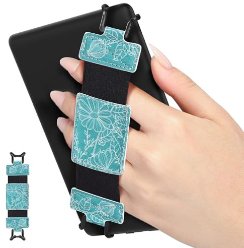 MoKo Soft Hand Strap for 6-8 Kindle eReaders Fire Tablet Kindle/Kobo/Voyaga/Lenovo/Sony Kindle E-Book Tablet, Black High-Elasticity Versatile Hand Strap Lightweight Finger Grip Holder, Line Drawings