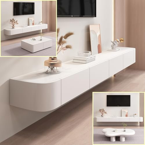 XDXINY Soporte de TV suspendido de madera maciza para sala de estar, mesa de café suspendida, soporte de TV de 140, 160, 180, 200, 220, 240 cm, varios tamaños (blanco, 140 x 20 x 24 cm)