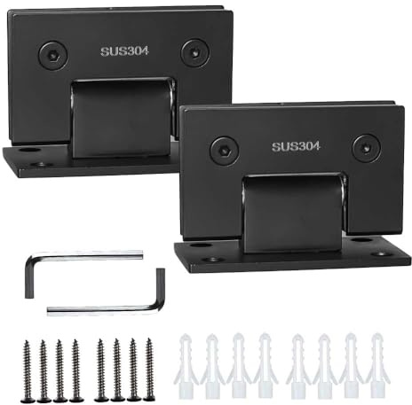 2 Pack Frameless Glass Shower Door Hinges, Double-Sided 90 Degree Glass Door Hinges, Heavy Duty 304 Stainless Steel Glass to Wall Hinge for 8-12mm Glass