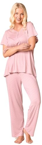 Suzy & Me Ladies Plus Size Soft Touch Jersey Pyjamas, Navy Blue with White Polka Dots (UK, Numeric, 26, 28, Regular, Regular, PINK)