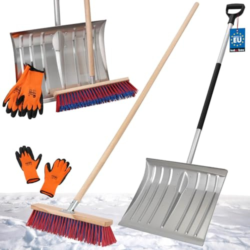 KOTARBAU® Set Schneeschaufel mit Aluminiumtiel 138 cm Straßenbesen 43 cm + Handschuhe Schneeschieber Snow Shovel Gartenbesen mit Stiel draußen Schneeschaufel Auto Stiel zur Schneeräumung