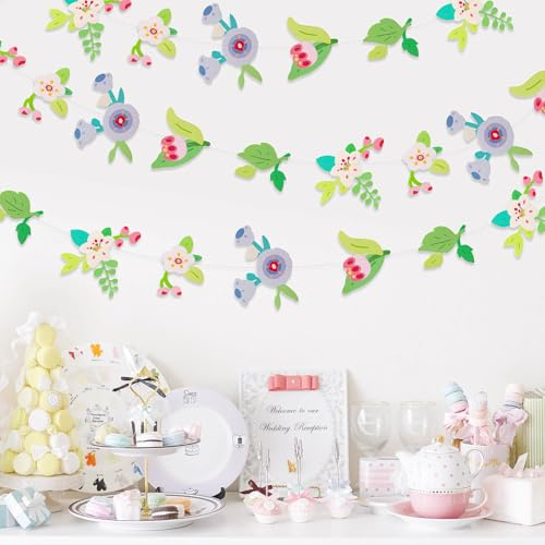 Dayker 2 pancartas de decoración de hadas de flores, guirnalda colgante de hojas florales del bosque, decoración de fiesta de flores silvestres de papel original para cumpleaños, baby shower, jardín