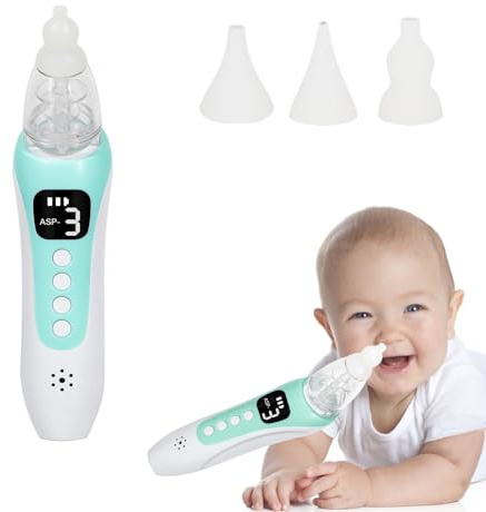 Electric Nasal Aspirator Baby,Portable Baby Nasal Aspirator,Baby Nose Suckers Automatic Nose Cleaner with 2 Silicone Tips, Adjustable Suction 3 Level, Music and Light Soothing Function, Anti-Backflow
