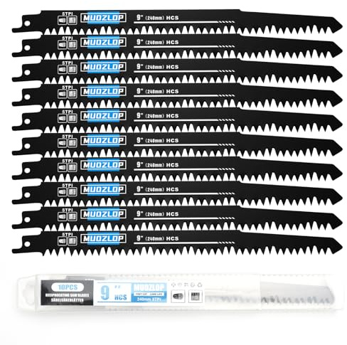 MUOZLOP 10Pack 240mm 5TPI Säbelsägeblätter Set für Holz | Sägeblätter für Säbelsäge.Bietet präzises, glattes und gerades Schneiden (10, 5TPI,240mm)