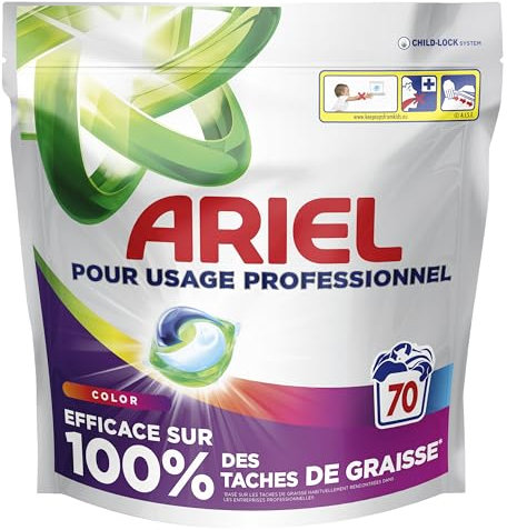 Ariel Professional Capsules de Lavage All-in-1 Color 70 lavages, Efficace sur tous les types de taches de graisse