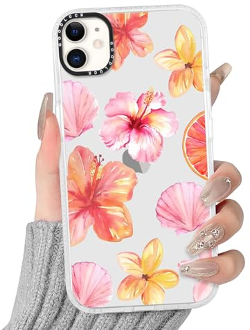 Yoedge Handyhülle für iPhone 11 Hülle mit Hibiskus Blumen Muster | Aesthetic Meerestier Sommer Bunt Design Case Mädchen Geschenk Schutzhülle, Transparent Silikon Kratzfest Cover, Rosa 02
