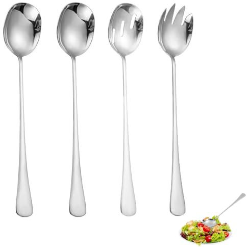 SHYSBV 4 Stück Salatbesteck Set, bestehend aus Edelstahl Salatlöffel und Salatgabel, Salatbesteck Set, spülmaschinenfest, geeignet für Haushalte, Hotels und Restaurants.