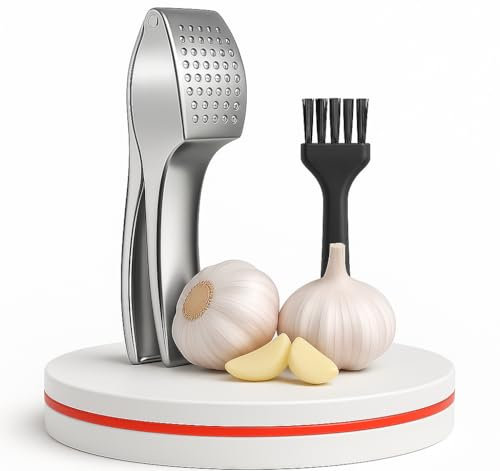 No Peeling Required | Upgraded Premium Garlic Press – Heavy Duty Garlic Crusher & Mincer Stainless Steel–Rustproof, Dishwasher Safe – Multiple Clove Garlic Chopping for Cooking