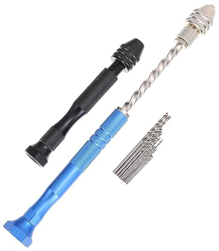 SHINEOFI Juego De Brocas De Resina y Mini Brocas Manuales Negras y Azules 12 Piezas, Acero Duradero, Taladros Para Hacer Joyas, Manejo Cómodo, Para Madera y Plástico, Kit De Herramientas Portátil