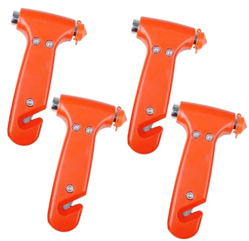 RONGZUBAT Lot de 4 Coupe-Ceinture d’Urgence et Marteau Brise-Vitre, Marteau de Secours Double-Tête Outil de Sauvetage Coupe-Ceinture et Brise-Glace pour Voiture, Bus, Camion, Van