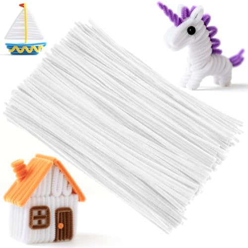 Ainiv 200PCS Pipe Cleaners for Craft, 30cm White Crafting Pipe Cleaners, Fuzzy Sticks Craft Supplies, Chenille Stems for DIY, Arts & Crafts for Christmas Tree Creative Handmade DIY Decoration