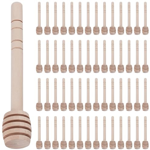 SINJEUN Lot de 100 cuillères à Miel en Bois - Spirale de 10 cm - Diamètre : 2 cm - Mini cuillère à Miel pour récipient à Miel