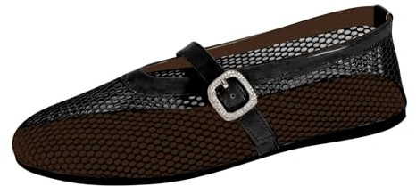 Mesh Ballet Flats for Women, Buckle Flats Sexy Mary Jane Ballerina Shoes Comfortable Dress Slip-On Loafers Buckle Strap Comfy Casual Office Flat Shoe Black