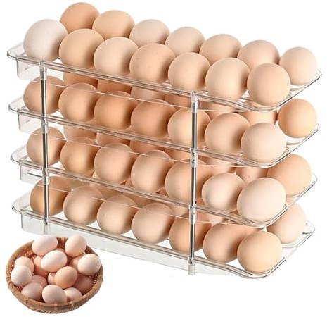 Huevera para, huevera de mostrador, caja grande transparente de 4 niveles, organizador de dispensa, ahorro de espacio para cocina