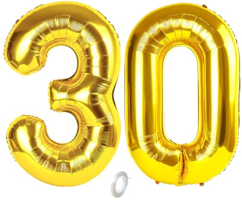 Balorise 40 Zoll Aluminium Luftballon Gold Zahl 30, Helium Unterstützt, Ballon Nummer 0-9, 10-100 (101cm), große Folienballons Dekoration für Geburtstagsfeier, Hochzeit, Jubiläum