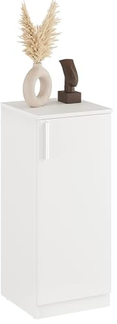 KOMTO Beistellschrank Schmal Weiß - Midischrank, Badezimmerschrank Klein, Schmaler Schrank mit Tür | CABI 35 x 84 x 37 cm (BxHxT)