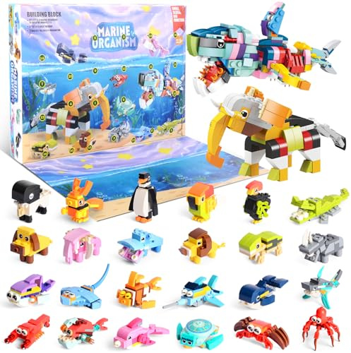 Calendario Avvento 2025 Giocattoli, 24 Giorni Blocchi di Costruzione Animali Giochi, Bambini Calendario dell'Avvento, Regalo di Natale 2025, Calendario di Natale Giocattolo Ragazza Ragazzi da 3 Anni