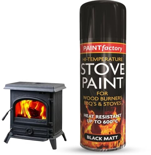 caprican PF High Temp Stove Spray Paint Matt Black 400ml | Heat Resistant to 600°C | Self Priming Fireplace & BBQ Paint | Anti-Blister & Peel Formula | High-Grade Thermal Coating - 1436