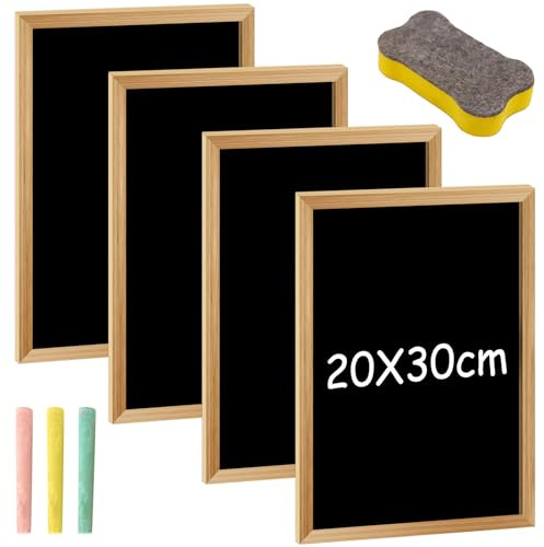 4 pizarras de tiza, 30 x 20 cm, pizarras combinadas con marco de madera, pizarras pequeñas para escribir, para etiquetas de precios, mesas de buffet, cumpleaños, bodas, fiestas
