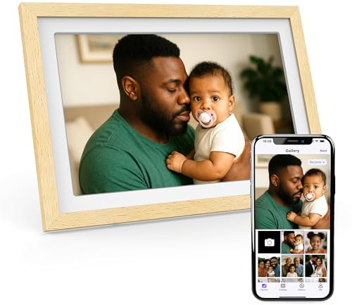 XORO Marco de Fotos Digital WiFi de 11 Pulgadas, 1920 x 1080, Full HD 1080P, Pantalla táctil IPS, 32 GB de Memoria, rotación automática, Madera de Haya, comparte Fotos al Instante Desde Cualquier