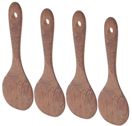 TOPPERFUN 4 Pièces Spatule Bois pour Cuiseur à Riz Ustensiles de Cuisine Spatule à Retourner les Aliments Cuillère à Riz pour Servir Remuer et Mélanger