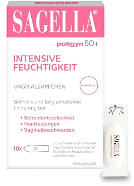 SAGELLA® poligyn 50+ Intensive Feuchtigkeit Vaginalzäpfchen - Hormonfrei - Linderung bei Trockenheit und Beschwerden in den Wechseljahren - Mit Hyaluronsäure und Aloe Vera - 10 Zäpfchen x 2 g