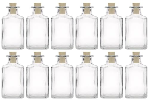 Flaskland 250 ml glasflaskor torv, kvadratisk, set om 12 med naturliga kork för oljor, vinägerliga likörer, sprit