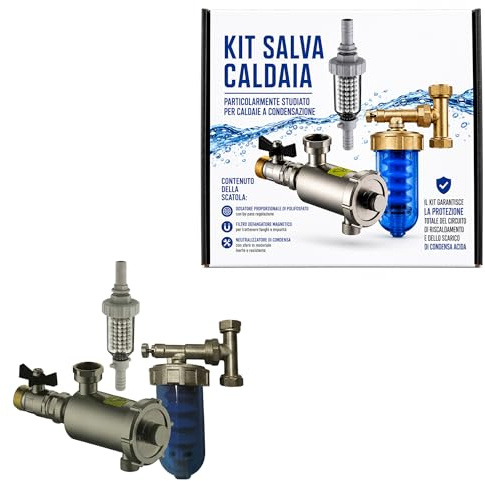 Kit Salvacaldaia Power Pack, Made in Italy | Defangatore, Dosatore Polifosfati e Neutralizzatore | Protezione 3-in-1 Anticalcare e Anticorrosione per Caldaie a Condensazione | Design Salvaspazio