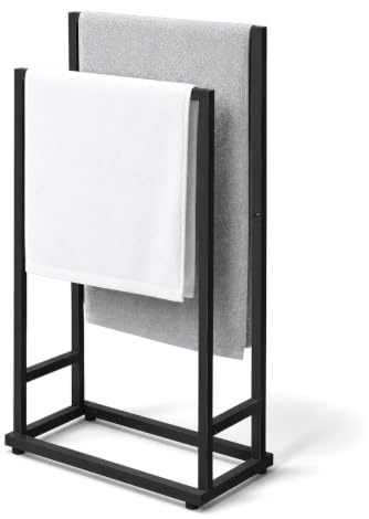 EVERGOODS Freestanding Towel Rack, 2 Tier Metal Towel Rail Stand, Iron Bathroom Towel Storage & Drying Rack, Space-Saving Standing Towel Holder for Bathroom, Laundry Room, Washroom & Bedroom (Black)