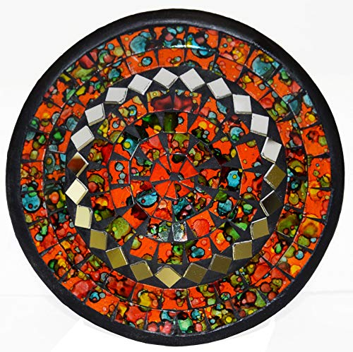 Simandra mosaikskål skål glaskal dekorativ skål mosaik konstverk glasstenar dekoration rund spegel M Color Orange