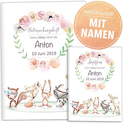 OLGS Personalisierbares U-Heft und Impfpasshüllen Set Cute Boho Untersuchungsheft Hülle & Impfpasshülle tolle Geschenkidee mit Namen und Geburtsdatum (Uhefthüllen personalisiert, Freunde)