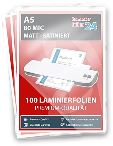XLam Laminierfolien A5-2 x 80 Mic - matt - 100 Stück - PREMIUMQUALITÄT FÜR PERFEKTE LAMINIERERGEBNISSE