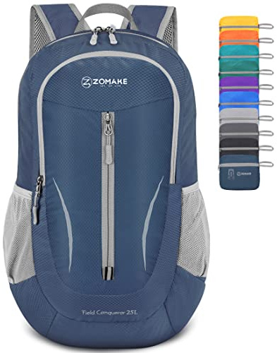 ZOMAKE Ultraleicht Faltbarer Rucksack - Packbare Backpacks 25L,Kleiner Faltbar Rucksäcke Wanderrucksack Wasserdicht für Damen Herren Outdoor Wandern(Marineblau)