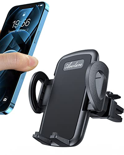 Avolare Universal Car Phone Holder, 360° Rotation, One-Button Release, Compatible with iPhone X, Samsung S7, and More, Black, L-Shape, Vent Mount