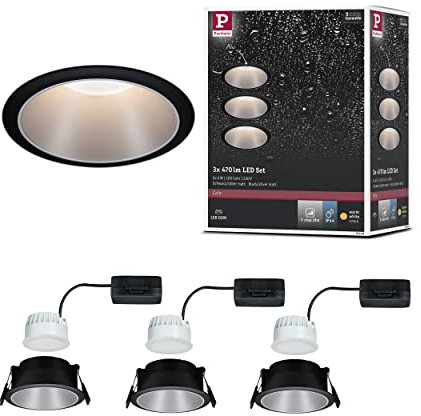 Paulmann 93408 LED Cole recessed luminaire round incl. 3x6.5 watt dimmable recessed spotlight black, silver recessed lamp plastic, aluminium zinc ceiling spot 2700 K