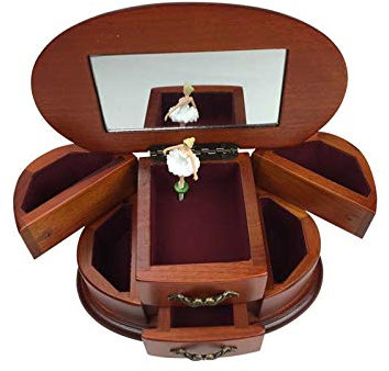 CARILLON MECCANICO BAULE PORTAGIOIE in LEGNO ECOLOGICO MDF con BALLERINA che DANZA-RUOTA ALLA APERTURA con MELODIA: BOLERO 16066