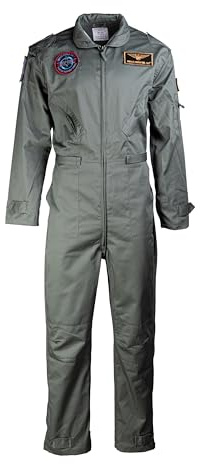 Mil-Tec US Fliegerkombi mit Abzeichen • Taktischer Overall inklusive 4 Patches • Robuster Fluganzug mit Metall-Reißverschluss • Verstellbare Passform • Gr. 46-60 • Schwarz, Oliv (Oliv, 54)