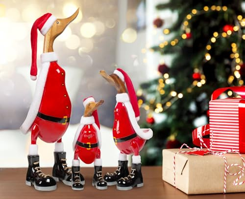 Rikmani - Figura de Madera Pato de Navidad - Figura Decorativa de Madera Hecha a Mano 33 cm
