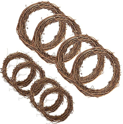 Larcenciel 8 Pack Christmas Wreath Grapevine Wreath Dry Rattan Natural Wreath DIY Crafts Natural Grapevine Wreaths for Xmas Door/Wall Decor Hand-woven Halloween Wreath(2 Sizes 20CM 10CM)
