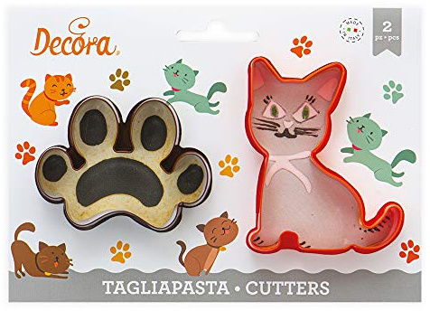 Kit 2 TAGLIAPASTA ANIMALI classica a forma di Gatto gattino e impronta ZAMPA zampina - formine taglia biscotti per Creare Fantastici Dolci e decori Torte - Ideale per Decorazioni in Pasta di Zucchero