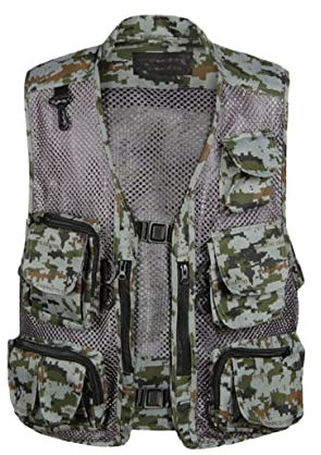 Sommer Baggy Causal Herren Mesh Weste Multi Pocket Fotografen Ärmellose Jacken Camouflage Weste, grau, L