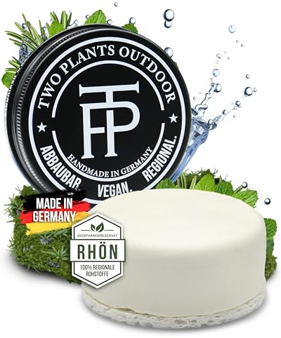 Biologisch abbaubare Camping Seife 2-in-1 | Outdoor Spül- & Waschmittel im Seifenstück mit Box | Für Reisen, Trekking & kaltes Wasser | Vegan & handgemacht | TWO PLANTS