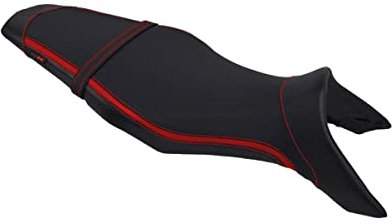 Moto Discovery Funda de Asiento Compatible con Yamaha MT-09 / SP/Street Rally 2014-2020 Negra/roja con Costuras Rojas (F)
