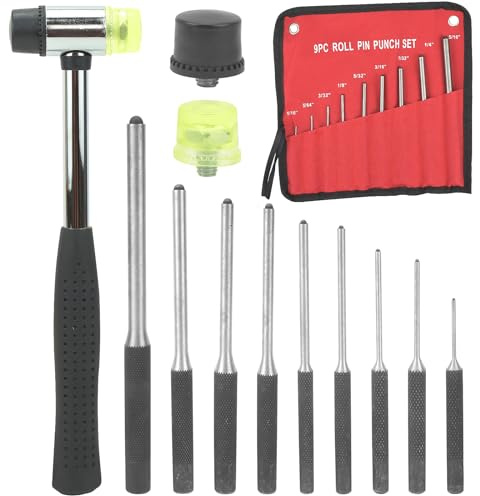 BIGP 9 Teilige Roll Pin Punch Set, Durchschlag, Splinttreiber Set, Werkzeug für Pistole Büchsenmacher Handwerk und Reparaturen mit Tragetasche und Hammer, 1/16 inch-5/16 inch