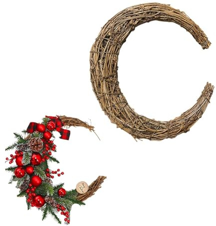 Beavorty Grapevine Wreath Crescent Moon Shaped Natural Rattan Wreath 30cm Vine Branch Garland Floral Hoop Ring for DIY Crafts Christmas Decorations