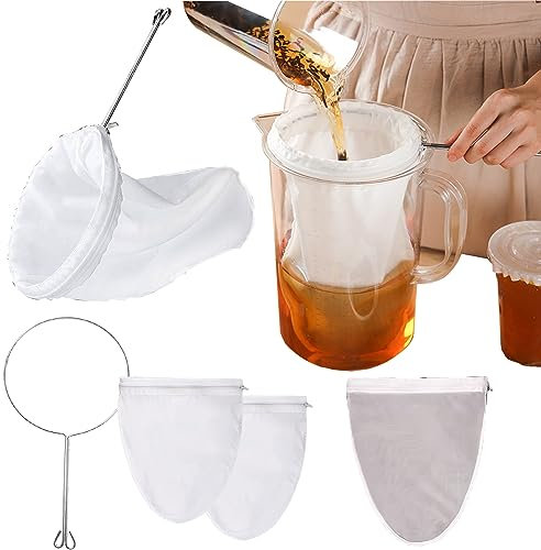 Ultrafeine Netzsiebbeutel, wiederverwendbare Filterbeutel mit Edelstahl-Griffrahmen für Filter, Nussmilch, Kaffee, Milch, Butter, Säfte, Käse